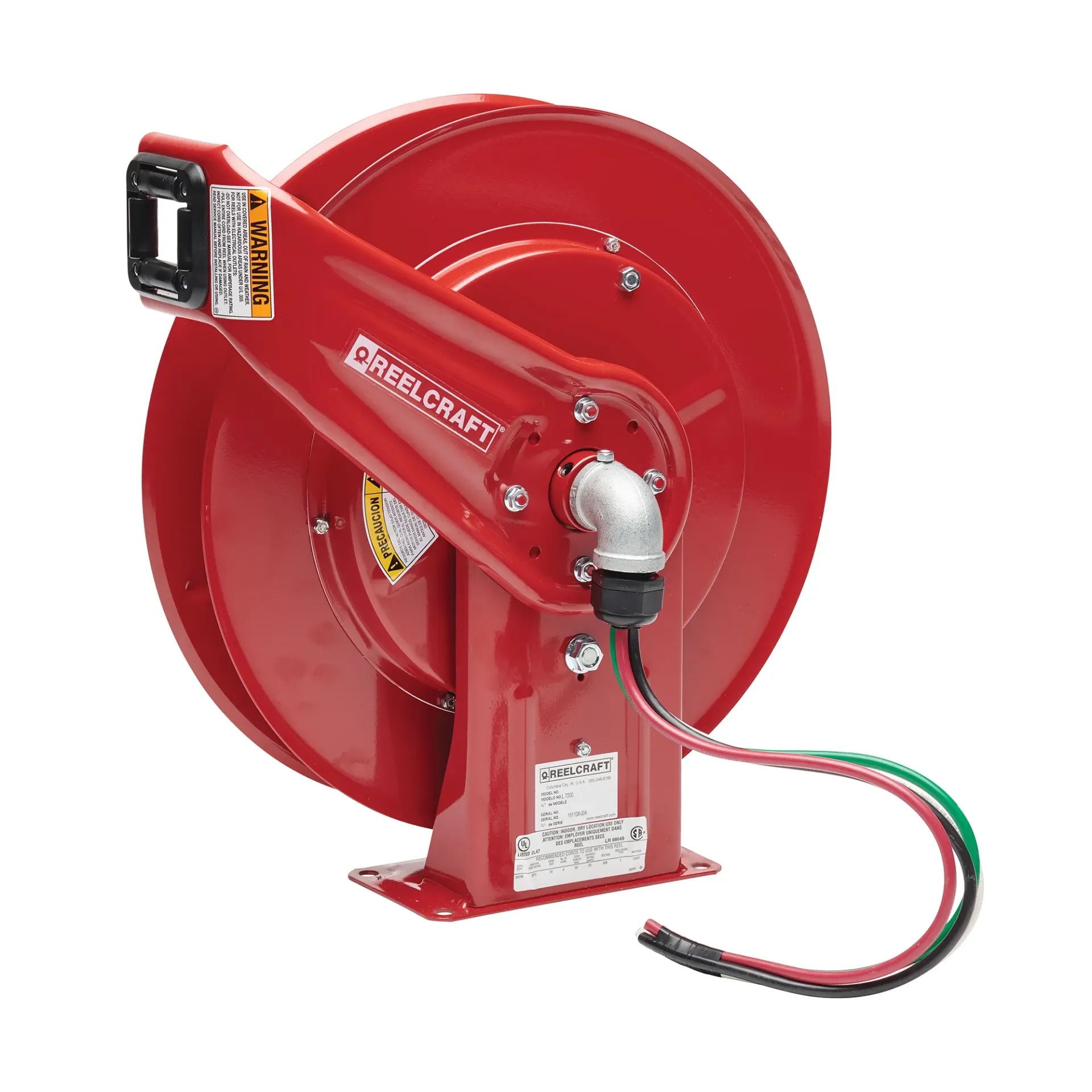 L7000-7P16-IP65- Steel powder coated cable reel spring driven WO cable for max 7x2,5mm² 12m 400V 16A